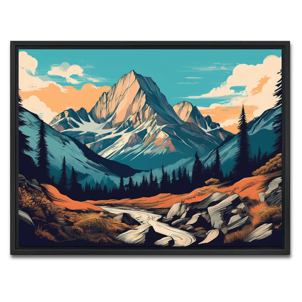 AUTO-MOCKUP WHITE | Mountain Landscape Poster | 1 Piece | Black Framed Canvas | group=4x3