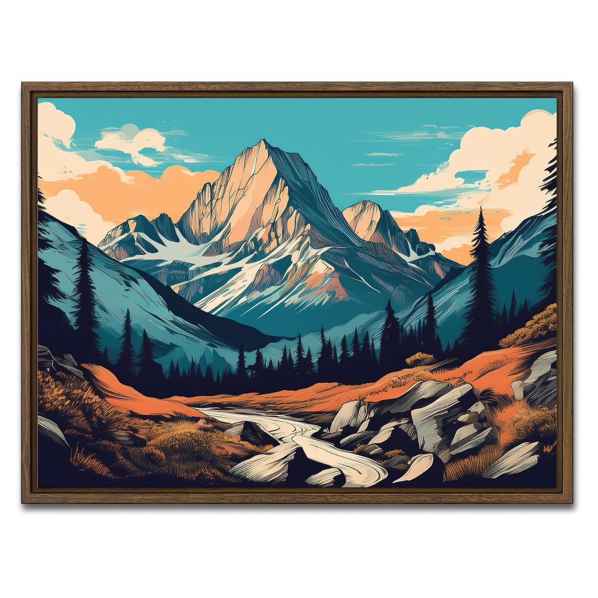 AUTO-MOCKUP WHITE | Mountain Landscape Poster | 1 Piece | Walnut Framed Canvas | group=4x3