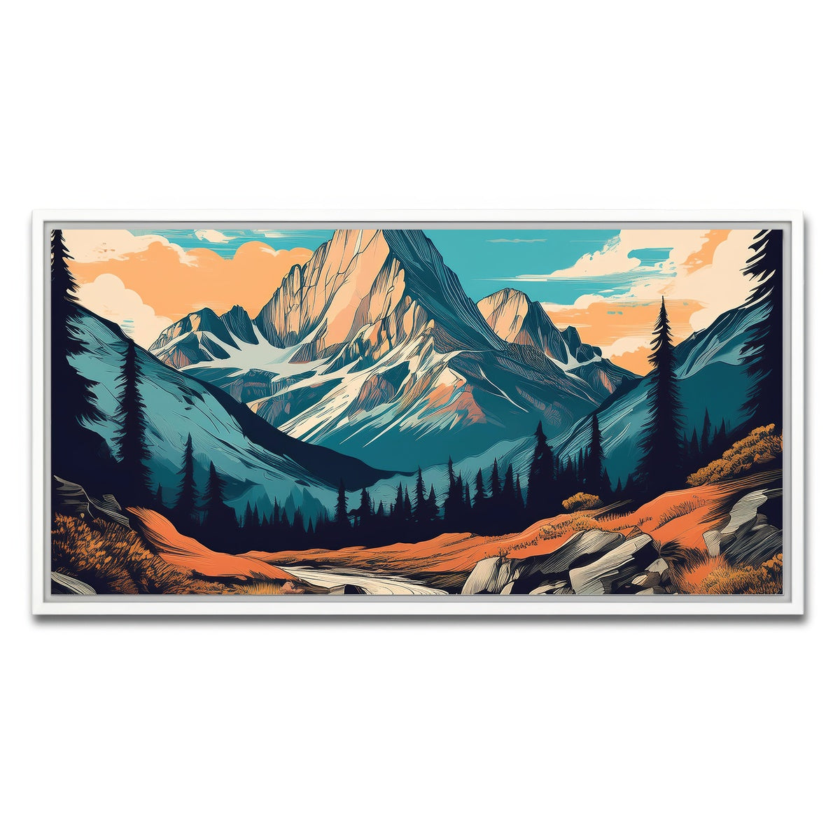 AUTO-MOCKUP WHITE | Mountain Landscape Poster | 1 Piece | White Framed Canvas | group=2x1