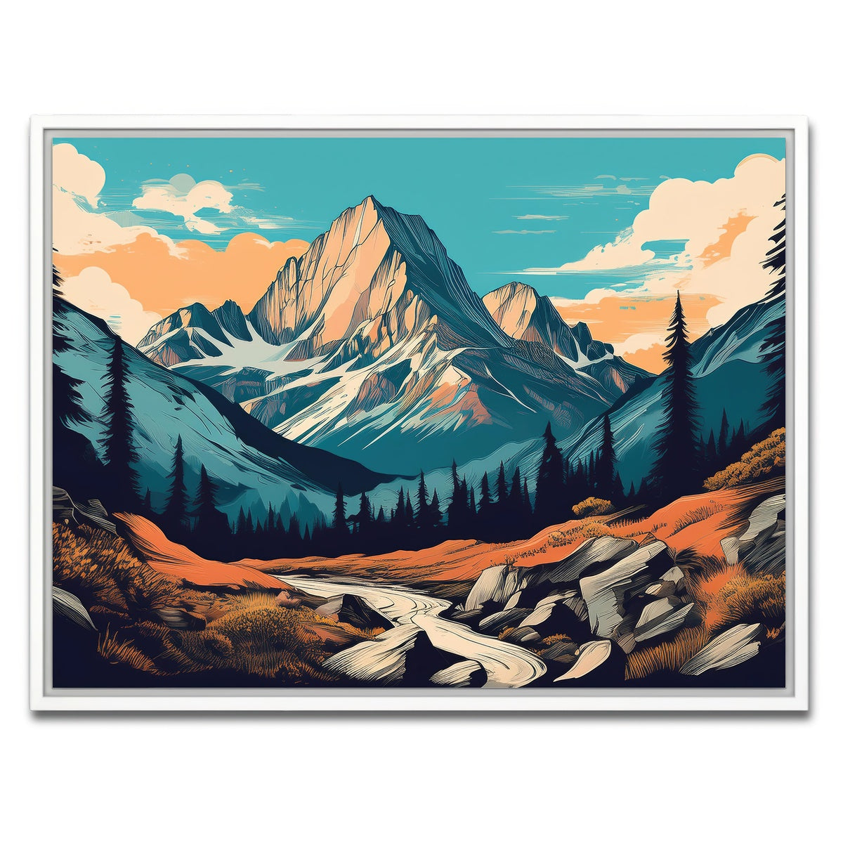 AUTO-MOCKUP WHITE | Mountain Landscape Poster | 1 Piece | White Framed Canvas | group=4x3
