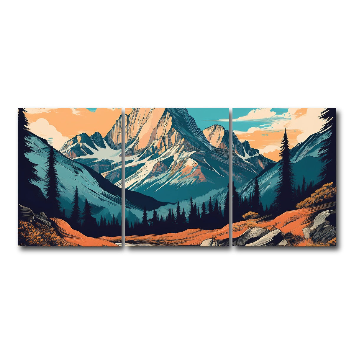 AUTO-MOCKUP WHITE | Mountain Landscape Poster | 3 Piece | Gallery Wrap Canvas | group=18x24