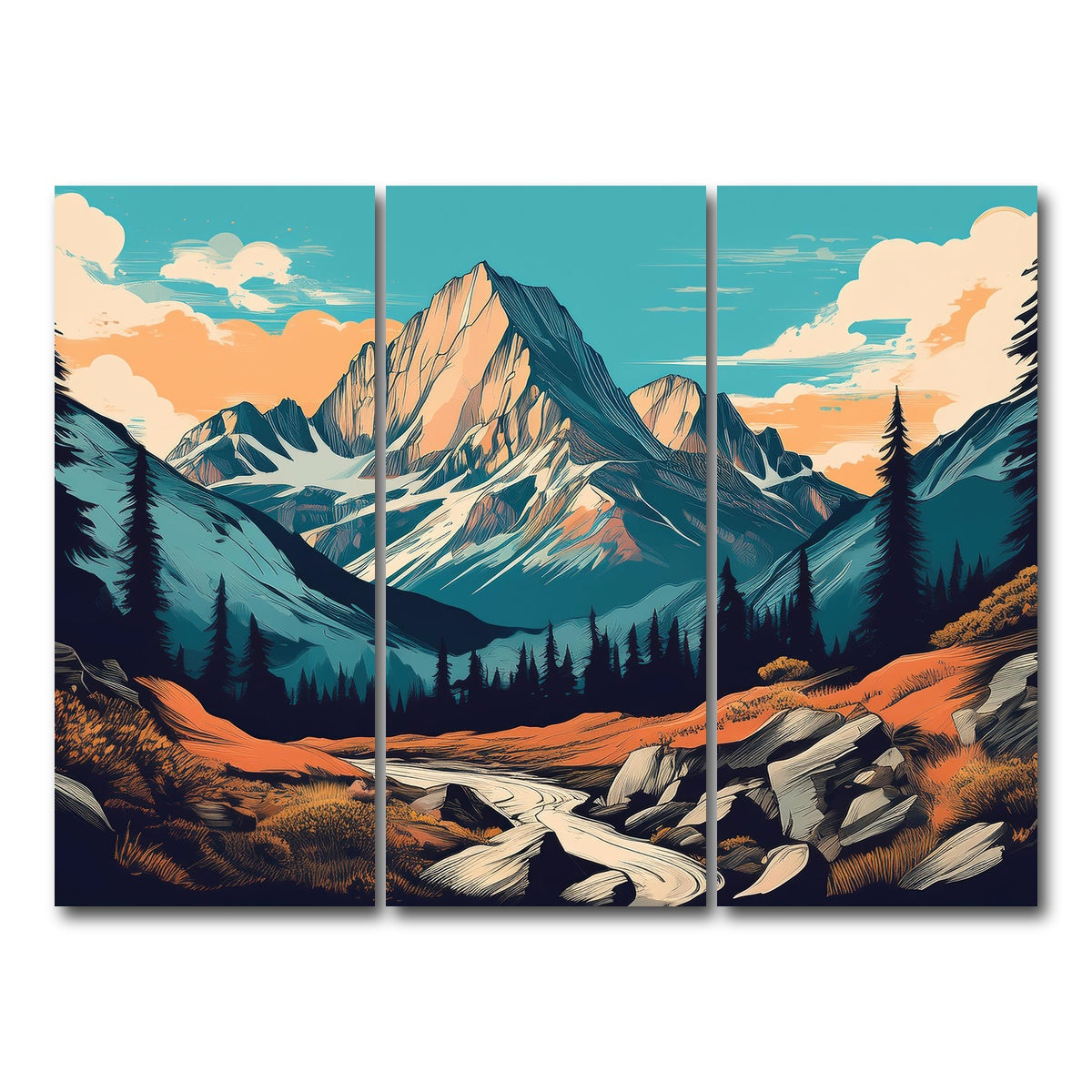 AUTO-MOCKUP WHITE | Mountain Landscape Poster | 3 Piece | Gallery Wrap Canvas | group=8x18