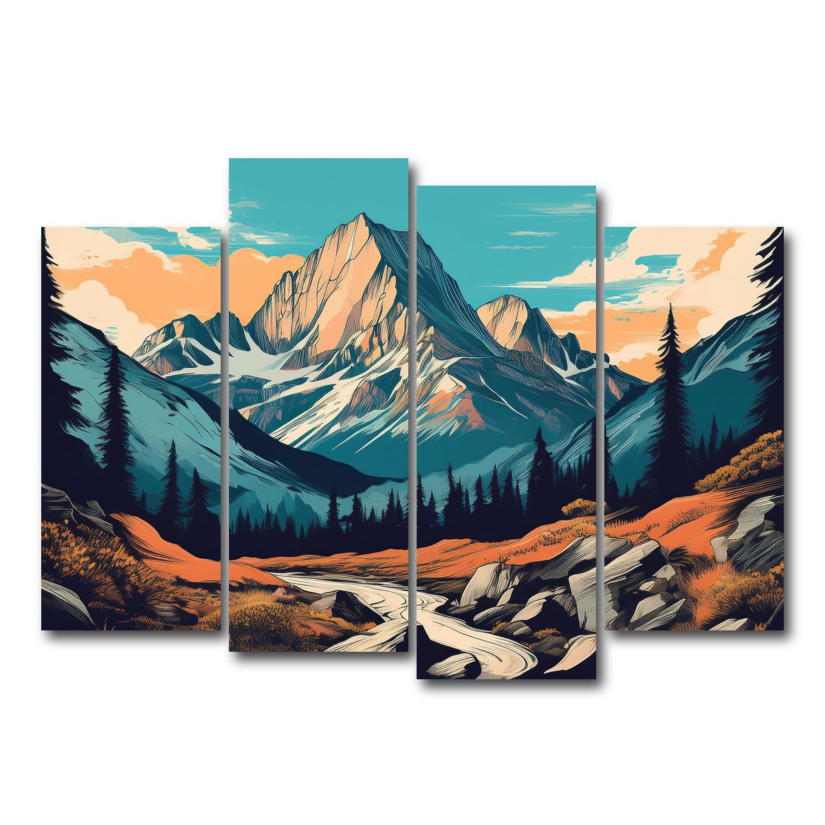 AUTO-MOCKUP WHITE | Mountain Landscape Poster | 4 Piece | Gallery Wrap Canvas | group=4_normal