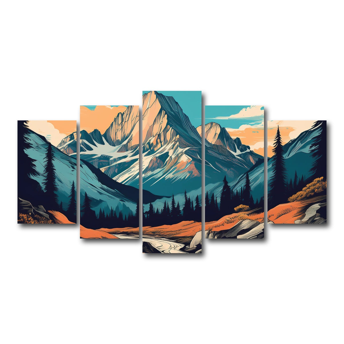 AUTO-MOCKUP WHITE | Mountain Landscape Poster | 5 Piece | Gallery Wrap Canvas | group=5_normal