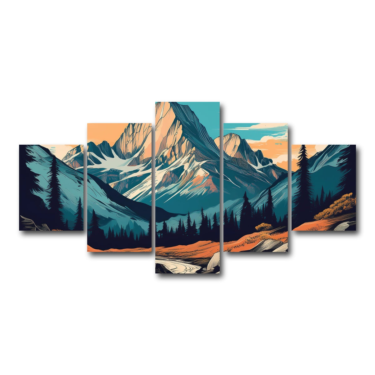 AUTO-MOCKUP WHITE | Mountain Landscape Poster | 5 Piece | Gallery Wrap Canvas | group=5_short