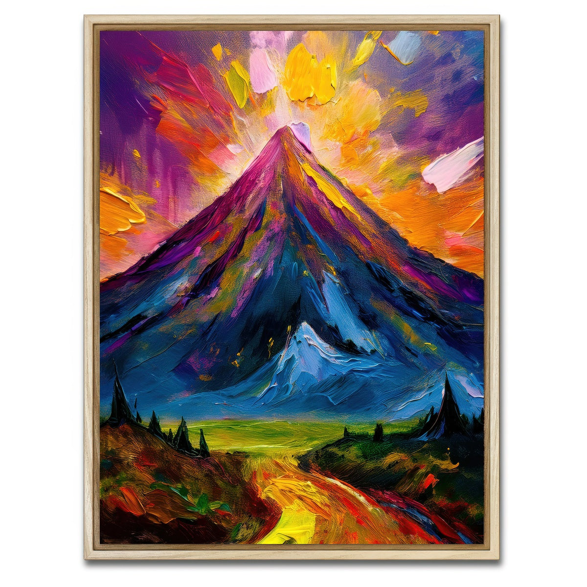 AUTO-MOCKUP WHITE | Mountain Painting | 1 Piece | Natural Framed Canvas | group=3x4