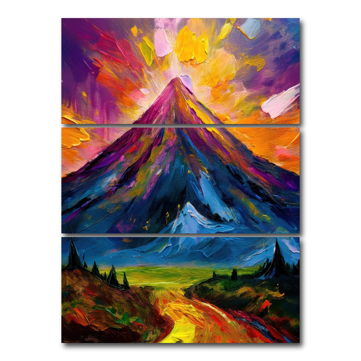 AUTO-MOCKUP WHITE | Mountain Painting | 3 Piece | Gallery Wrap Canvas | group=8x18_stacked