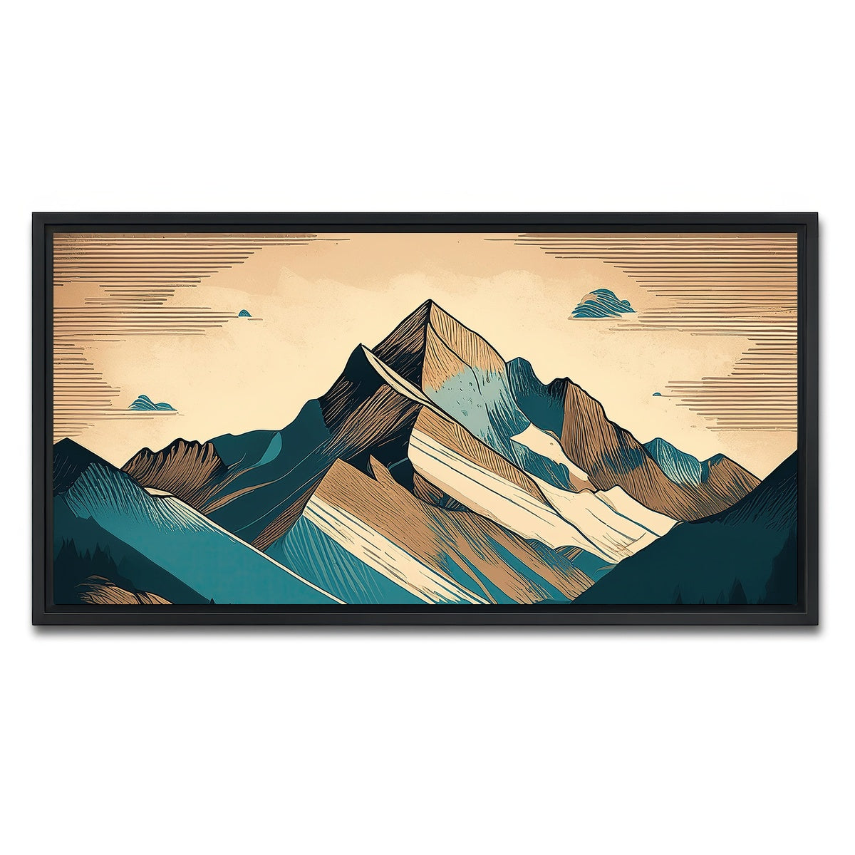 AUTO-MOCKUP WHITE | Mountain Vintage Poster | 1 Piece | Black Framed Canvas | group=2x1
