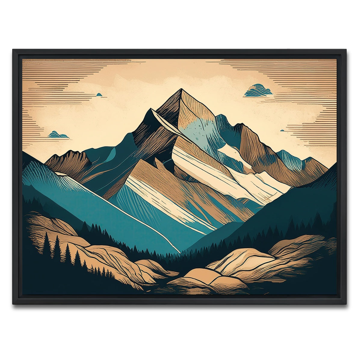 AUTO-MOCKUP WHITE | Mountain Vintage Poster | 1 Piece | Black Framed Canvas | group=4x3