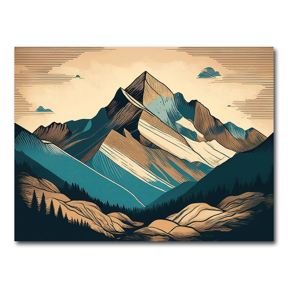 AUTO-MOCKUP WHITE | Mountain Vintage Poster | 1 Piece | Gallery Wrap Canvas | group=4x3