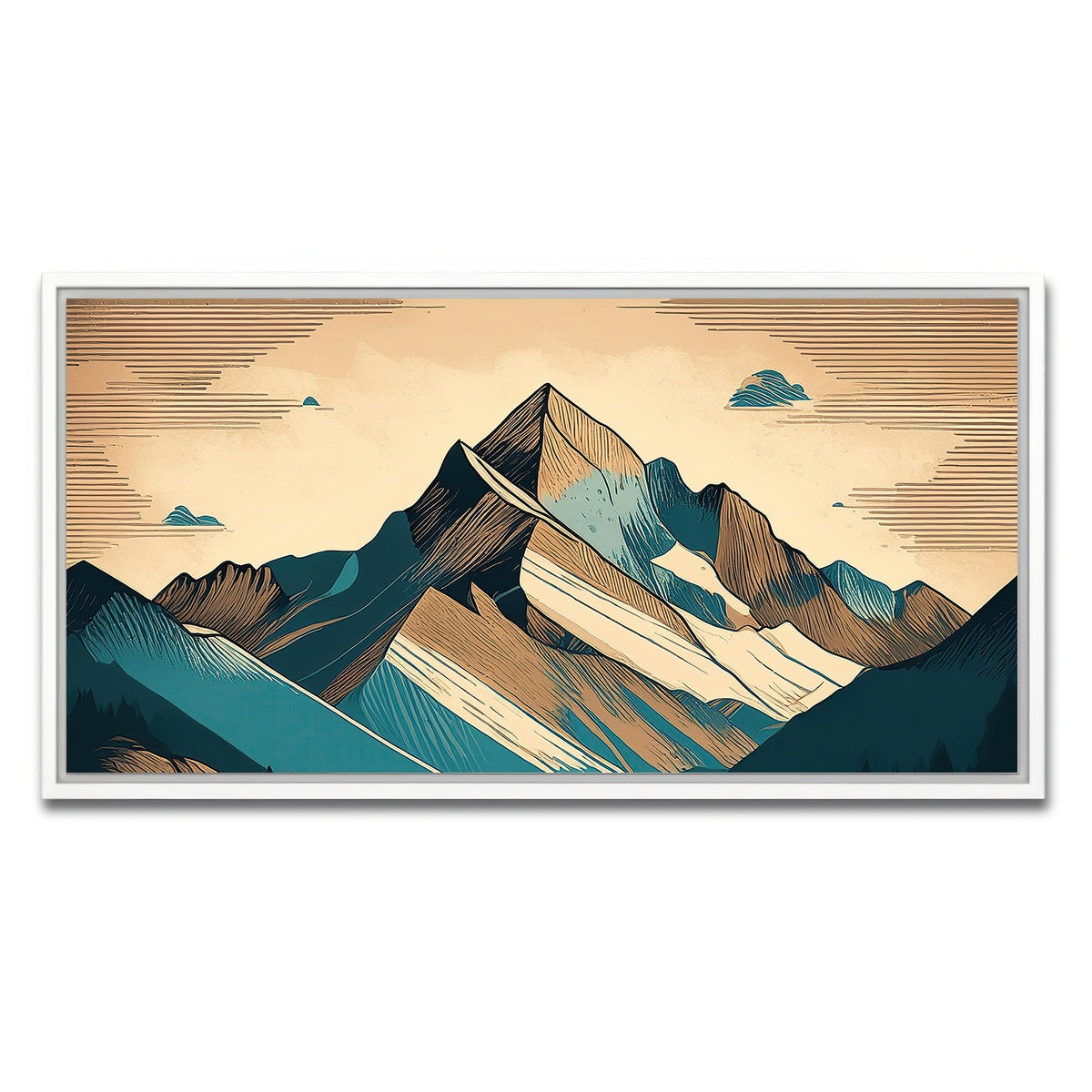 AUTO-MOCKUP WHITE | Mountain Vintage Poster | 1 Piece | White Framed Canvas | group=2x1