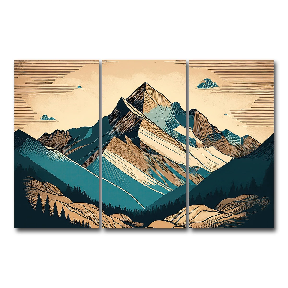 AUTO-MOCKUP WHITE | Mountain Vintage Poster | 3 Piece | Gallery Wrap Canvas | group=12x24