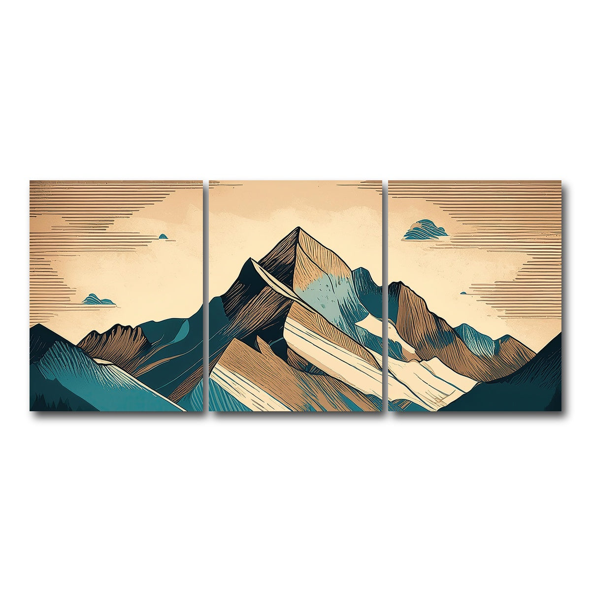 AUTO-MOCKUP WHITE | Mountain Vintage Poster | 3 Piece | Gallery Wrap Canvas | group=18x24