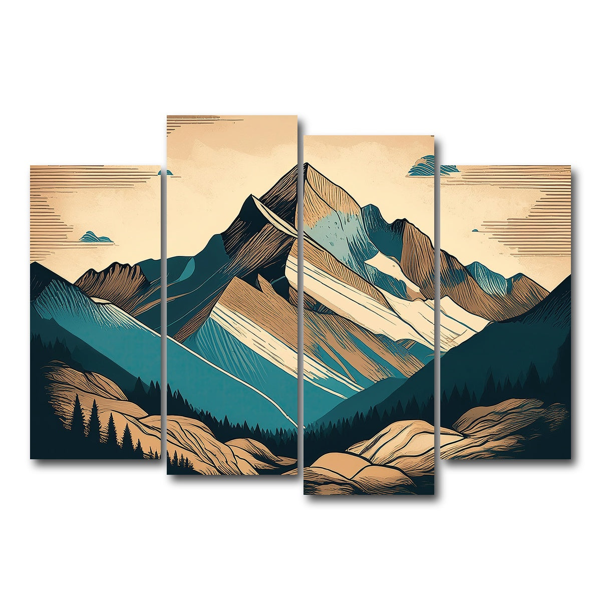 AUTO-MOCKUP WHITE | Mountain Vintage Poster | 4 Piece | Gallery Wrap Canvas | group=4_normal