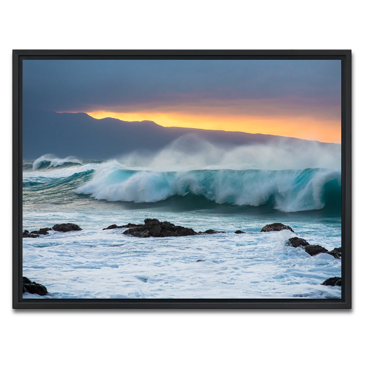 AUTO-MOCKUP WHITE | Mountains and Waves | 1 Piece | Black Framed Canvas | group=4x3