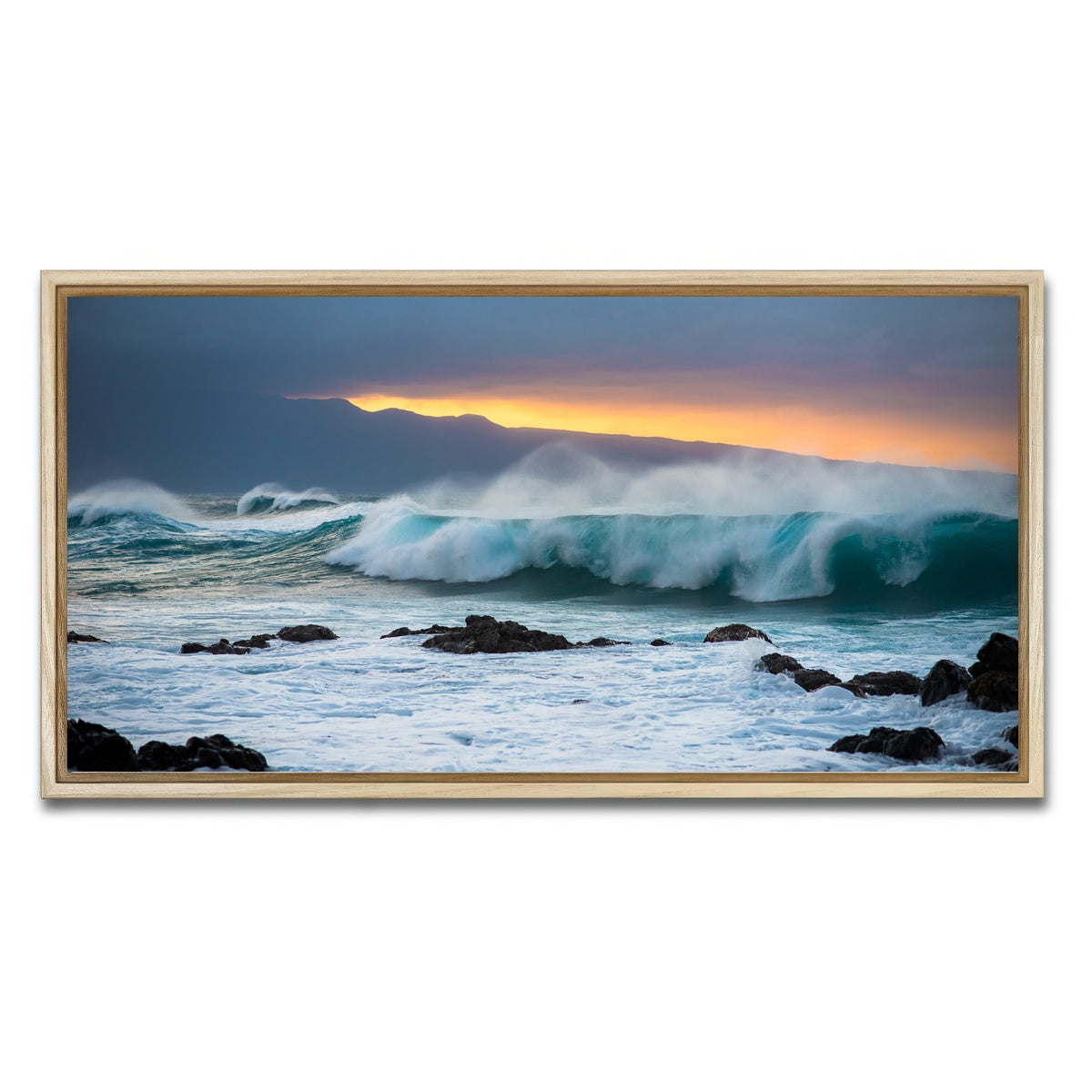 AUTO-MOCKUP WHITE | Mountains and Waves | 1 Piece | Natural Framed Canvas | group=2x1