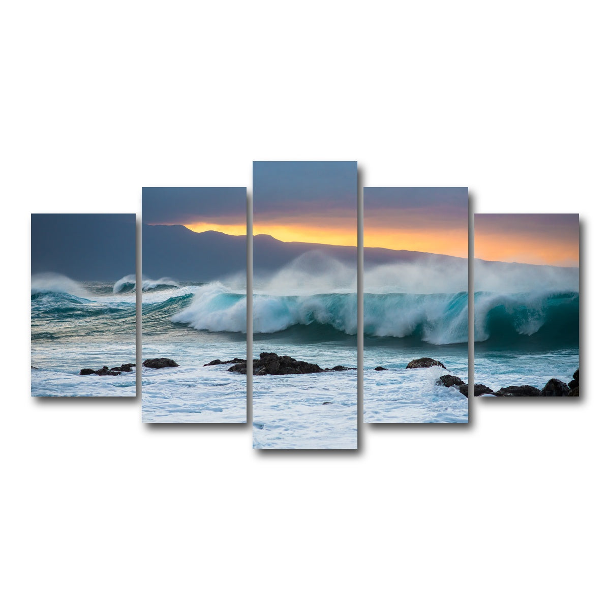 AUTO-MOCKUP WHITE | Mountains and Waves | 5 Piece | Gallery Wrap Canvas | group=5_normal