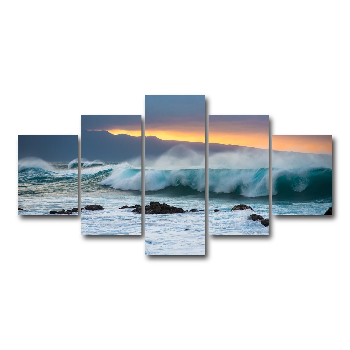 AUTO-MOCKUP WHITE | Mountains and Waves | 5 Piece | Gallery Wrap Canvas | group=5_short