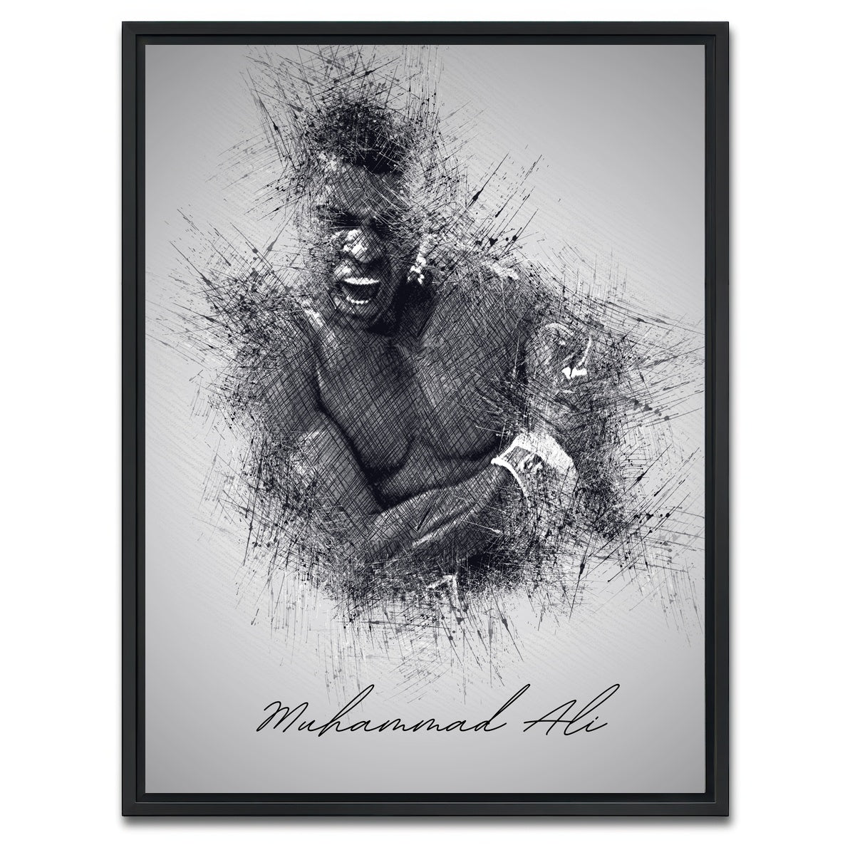 AUTO-MOCKUP WHITE | Muhammad Ali Sketch | 1 Piece | Black Framed Canvas | group=3x4