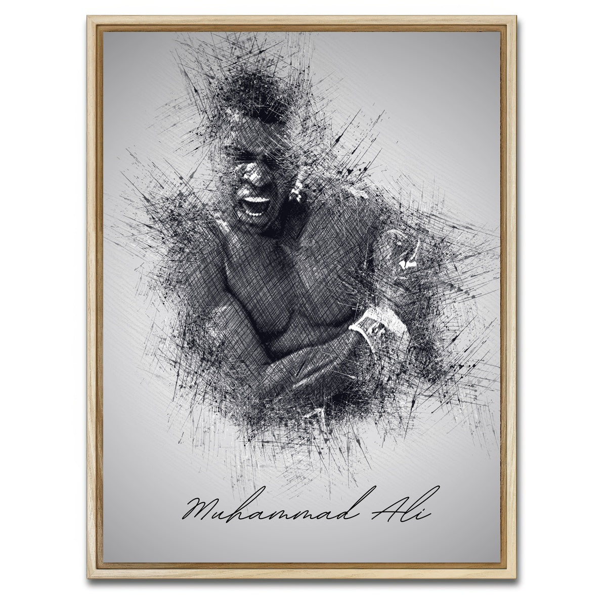 AUTO-MOCKUP WHITE | Muhammad Ali Sketch | 1 Piece | Natural Framed Canvas | group=3x4