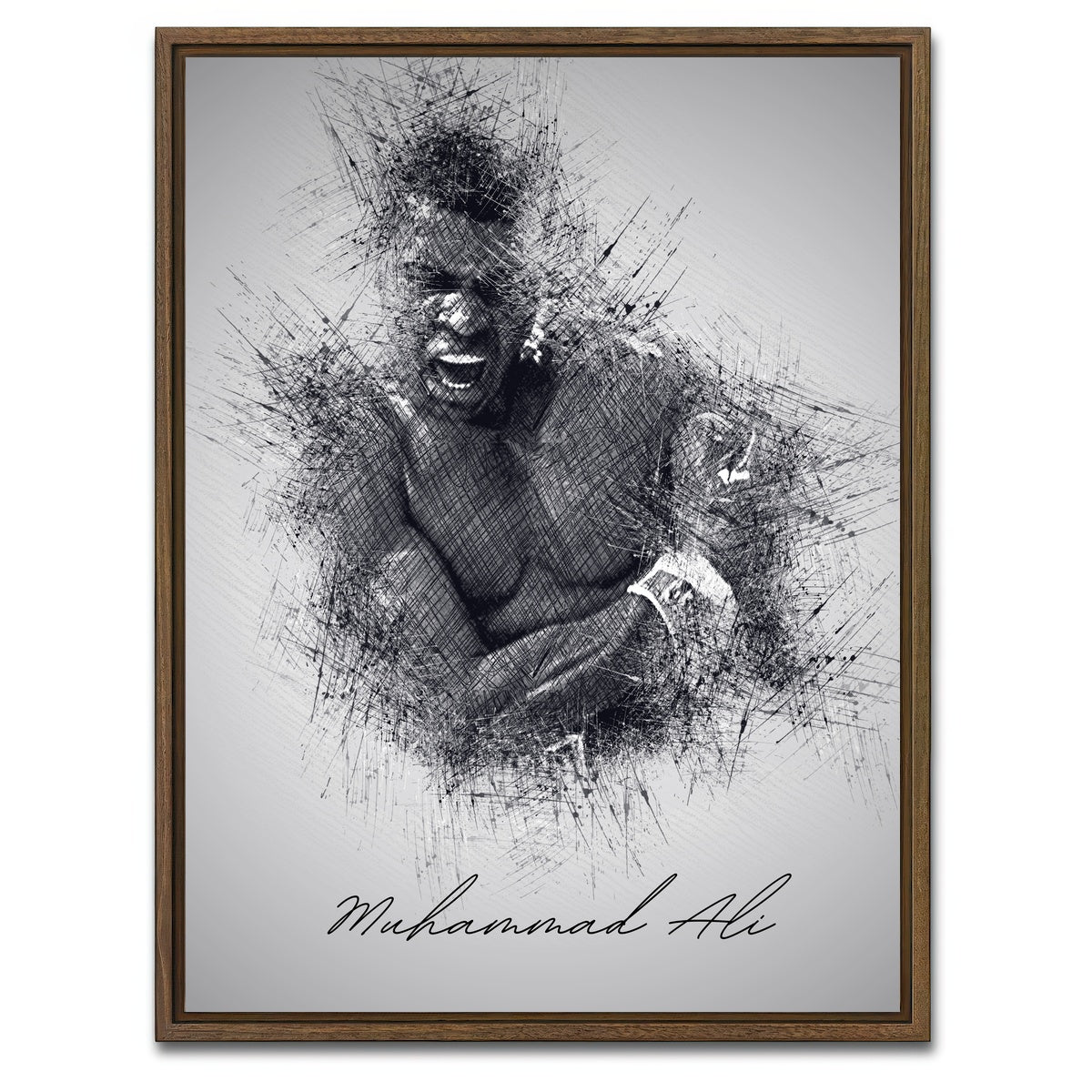 AUTO-MOCKUP WHITE | Muhammad Ali Sketch | 1 Piece | Walnut Framed Canvas | group=3x4