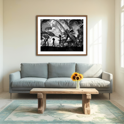 AUTO-MOCKUP ROOM | Mushroom World Rick and Morty Grayscale Wall Art