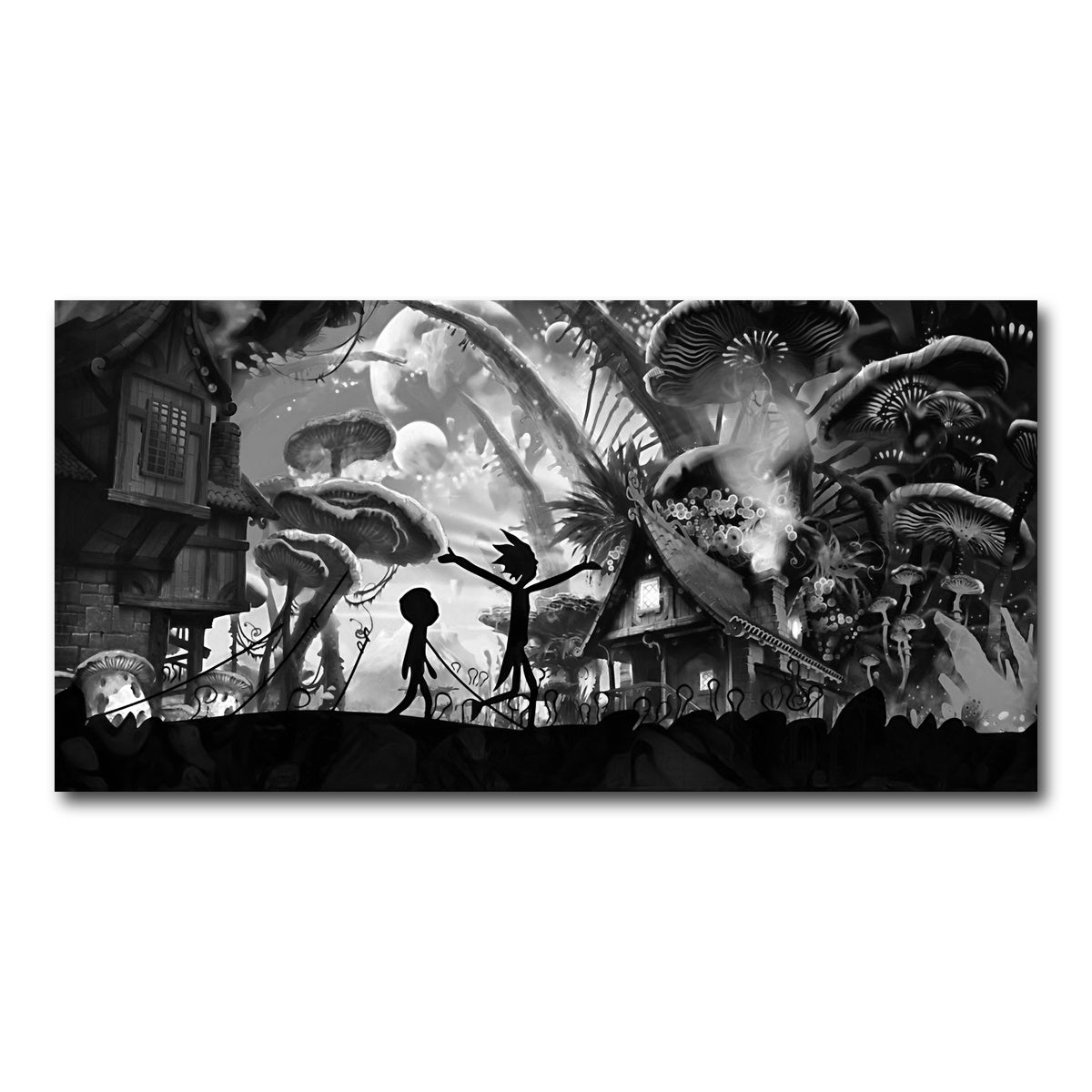 AUTO-MOCKUP WHITE | Mushroom World Rick and Morty Grayscale | 1 Piece | Gallery Wrap Canvas | group=2x1