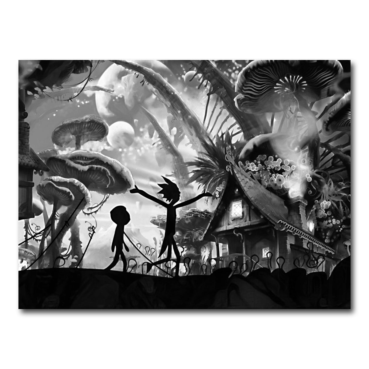 AUTO-MOCKUP WHITE | Mushroom World Rick and Morty Grayscale | 1 Piece | Gallery Wrap Canvas | group=4x3