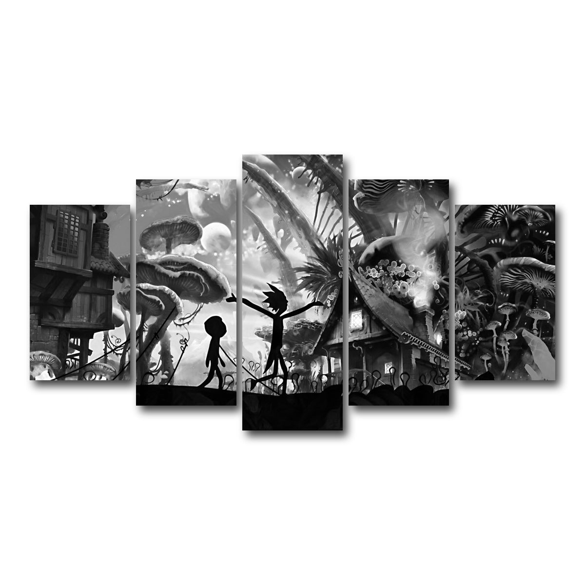 AUTO-MOCKUP WHITE | Mushroom World Rick and Morty Grayscale | 5 Piece | Gallery Wrap Canvas | group=5_normal