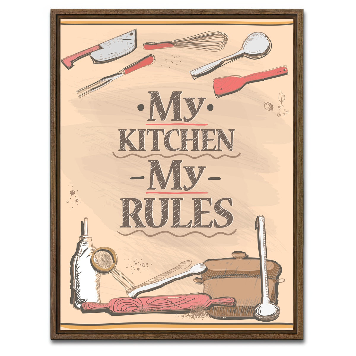 AUTO-MOCKUP WHITE | My Kitchen My Rules | 1 Piece | Walnut Framed Canvas | group=3x4