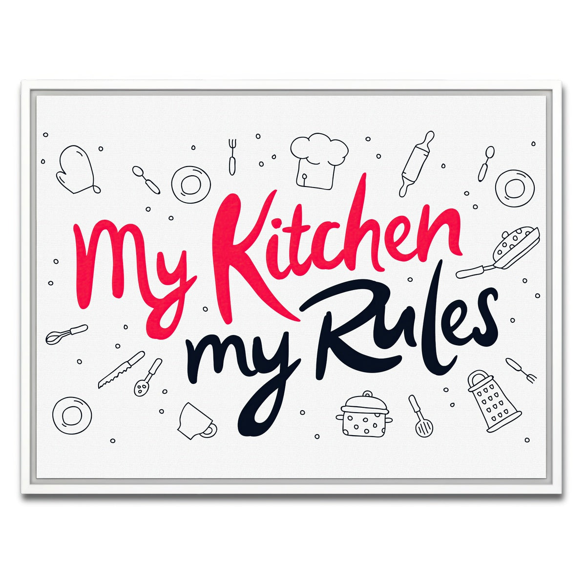 AUTO-MOCKUP WHITE | My Kitchen, My Rules | 1 Piece | White Framed Canvas | group=4x3