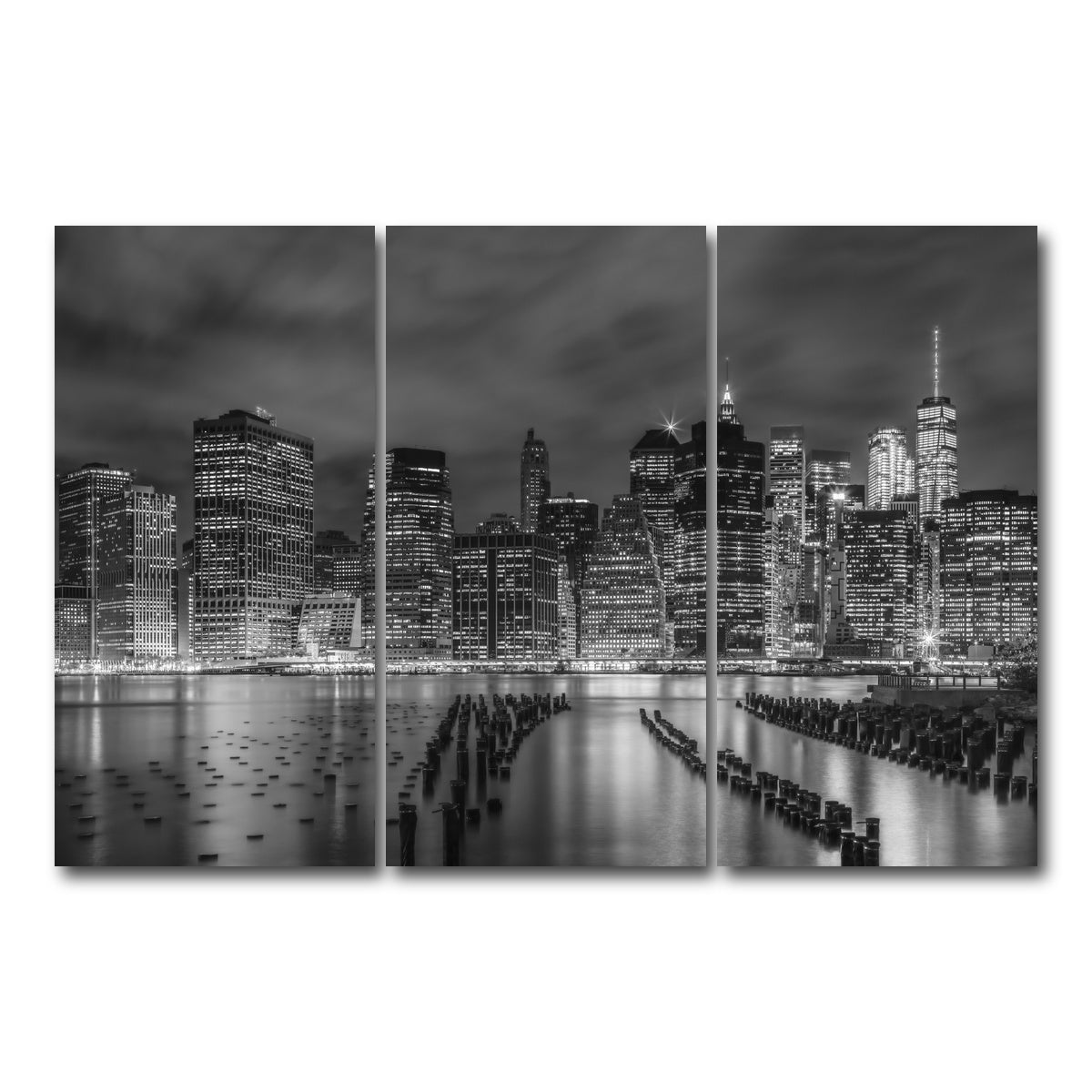 AUTO-MOCKUP WHITE | NEW YORK CITY Monochrome Night Impressions | 3 Piece | Gallery Wrap Canvas | group=12x24