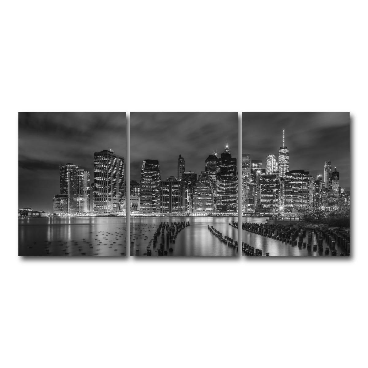 AUTO-MOCKUP WHITE | NEW YORK CITY Monochrome Night Impressions | 3 Piece | Gallery Wrap Canvas | group=18x24