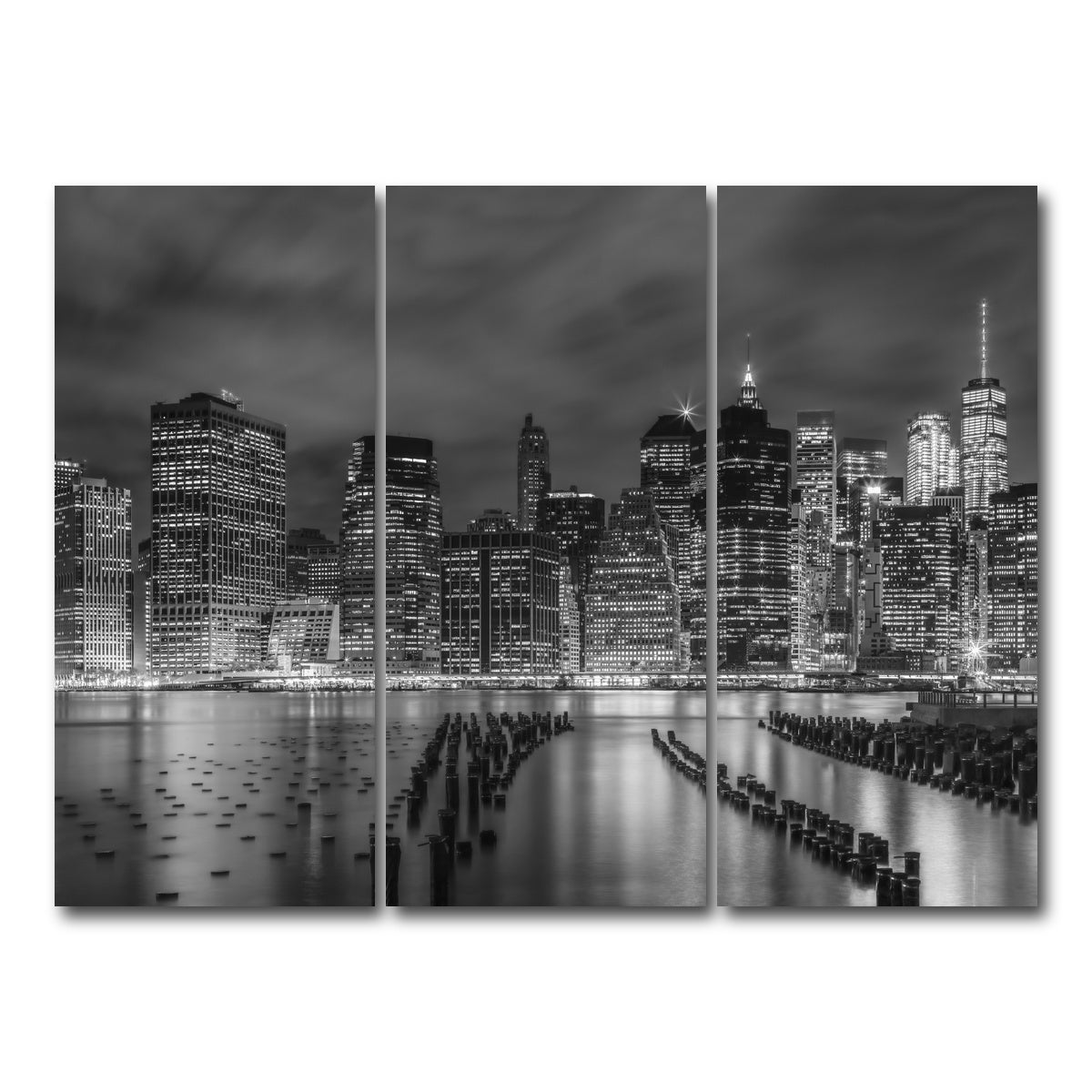 AUTO-MOCKUP WHITE | NEW YORK CITY Monochrome Night Impressions | 3 Piece | Gallery Wrap Canvas | group=8x18
