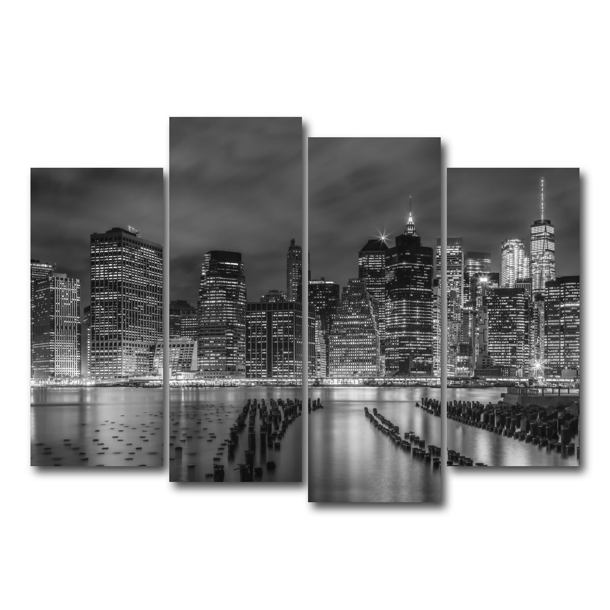 AUTO-MOCKUP WHITE | NEW YORK CITY Monochrome Night Impressions | 4 Piece | Gallery Wrap Canvas | group=4_normal