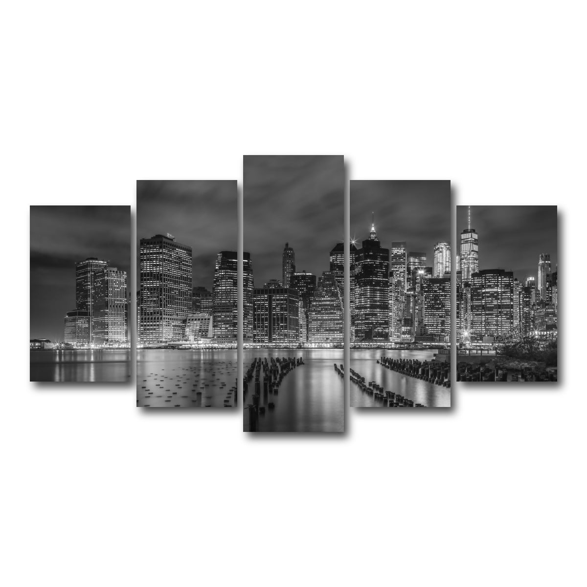 AUTO-MOCKUP WHITE | NEW YORK CITY Monochrome Night Impressions | 5 Piece | Gallery Wrap Canvas | group=5_normal