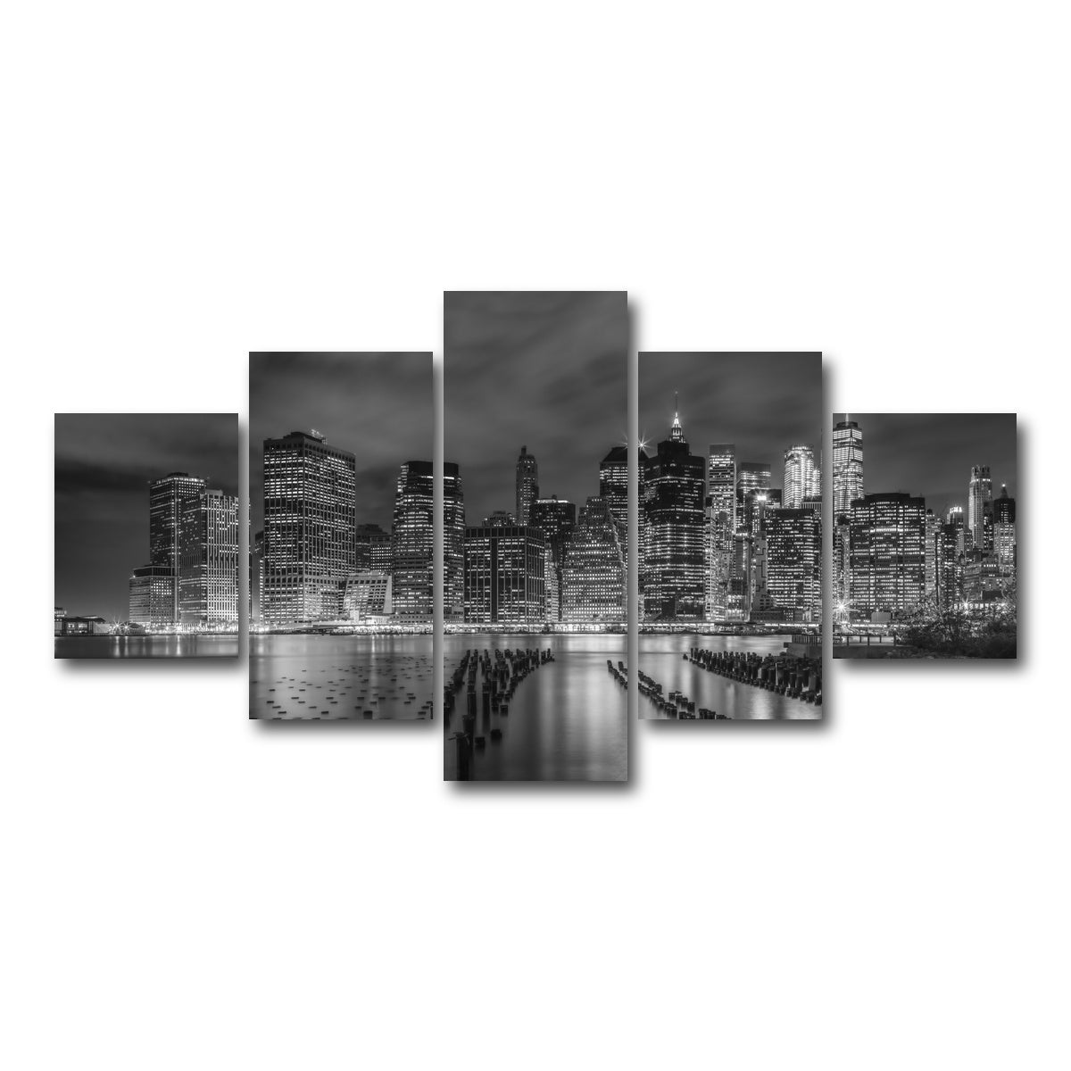 AUTO-MOCKUP WHITE | NEW YORK CITY Monochrome Night Impressions | 5 Piece | Gallery Wrap Canvas | group=5_short
