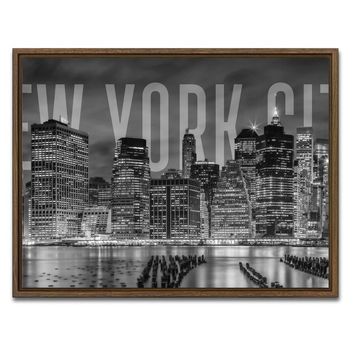 AUTO-MOCKUP WHITE | NEW YORK CITY Skyline - Monochrome | 1 Piece | Walnut Framed Canvas | group=4x3