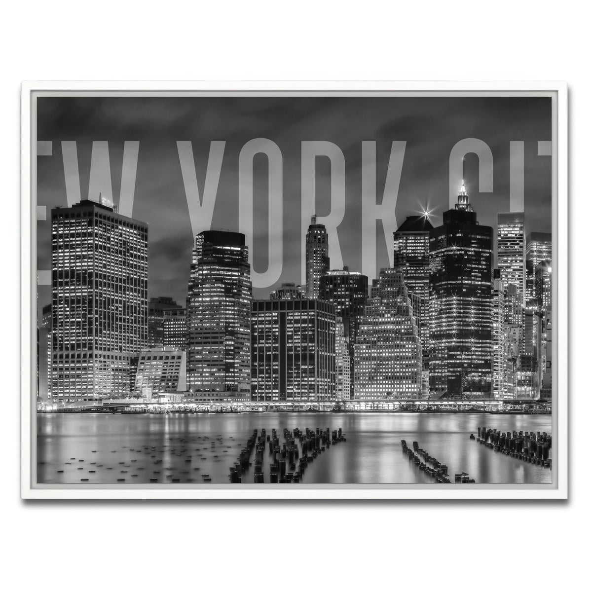 AUTO-MOCKUP WHITE | NEW YORK CITY Skyline - Monochrome | 1 Piece | White Framed Canvas | group=4x3