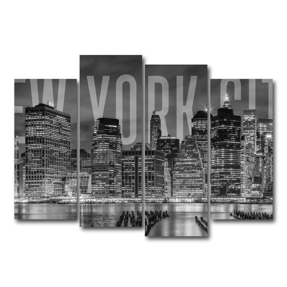 AUTO-MOCKUP WHITE | NEW YORK CITY Skyline - Monochrome | 4 Piece | Gallery Wrap Canvas | group=4_normal