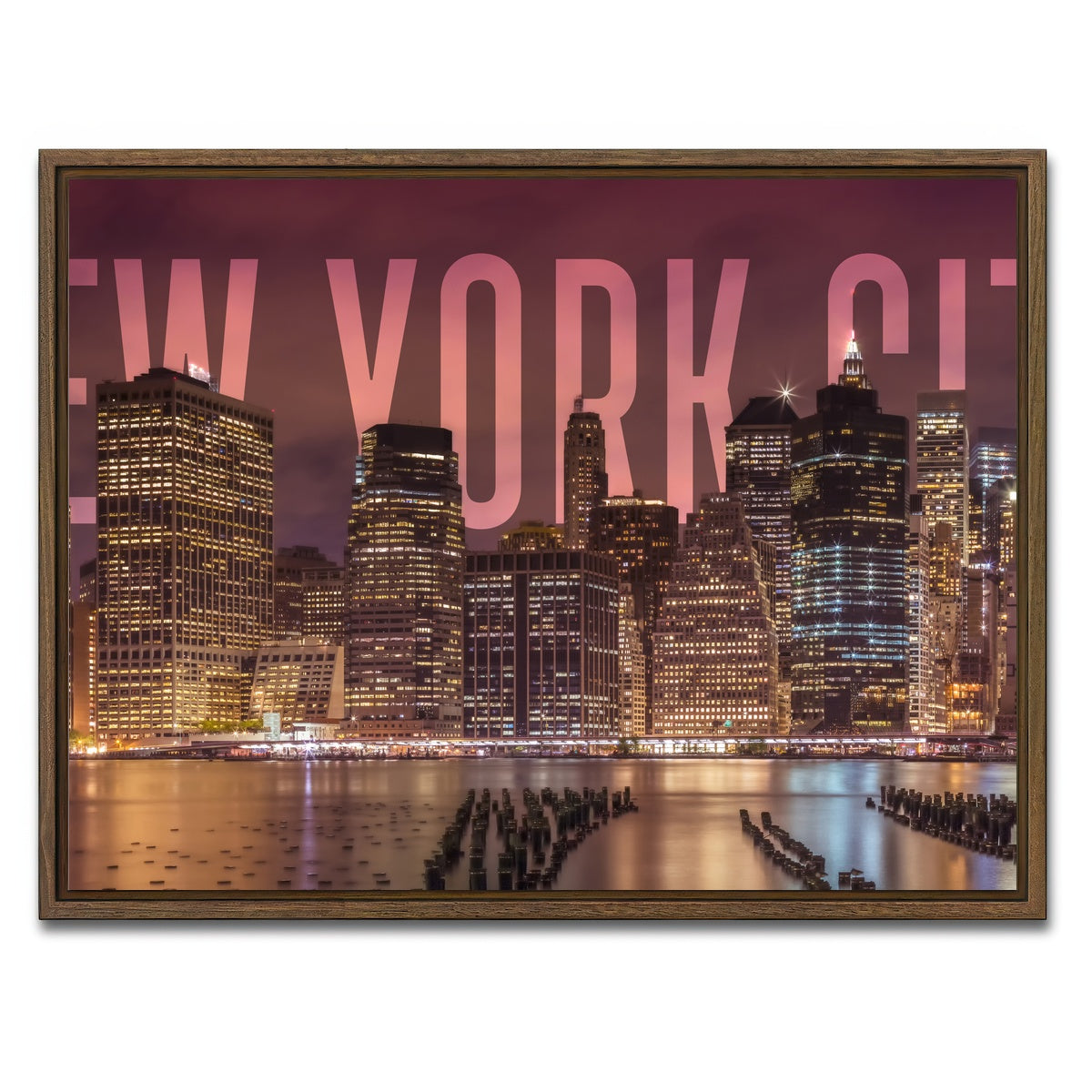 AUTO-MOCKUP WHITE | NEW YORK CITY Skyline - Panorama | 1 Piece | Walnut Framed Canvas | group=4x3
