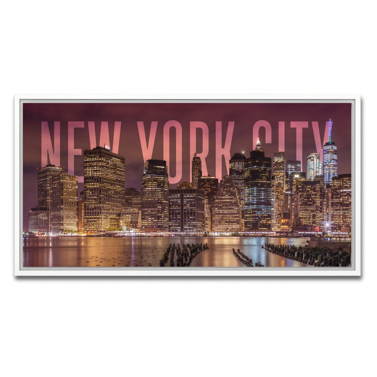 AUTO-MOCKUP WHITE | NEW YORK CITY Skyline - Panorama | 1 Piece | White Framed Canvas | group=2x1