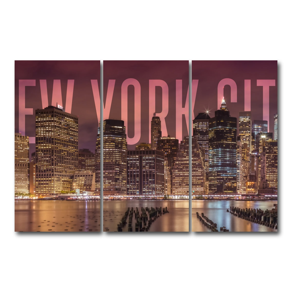 AUTO-MOCKUP WHITE | NEW YORK CITY Skyline - Panorama | 3 Piece | Gallery Wrap Canvas | group=12x24