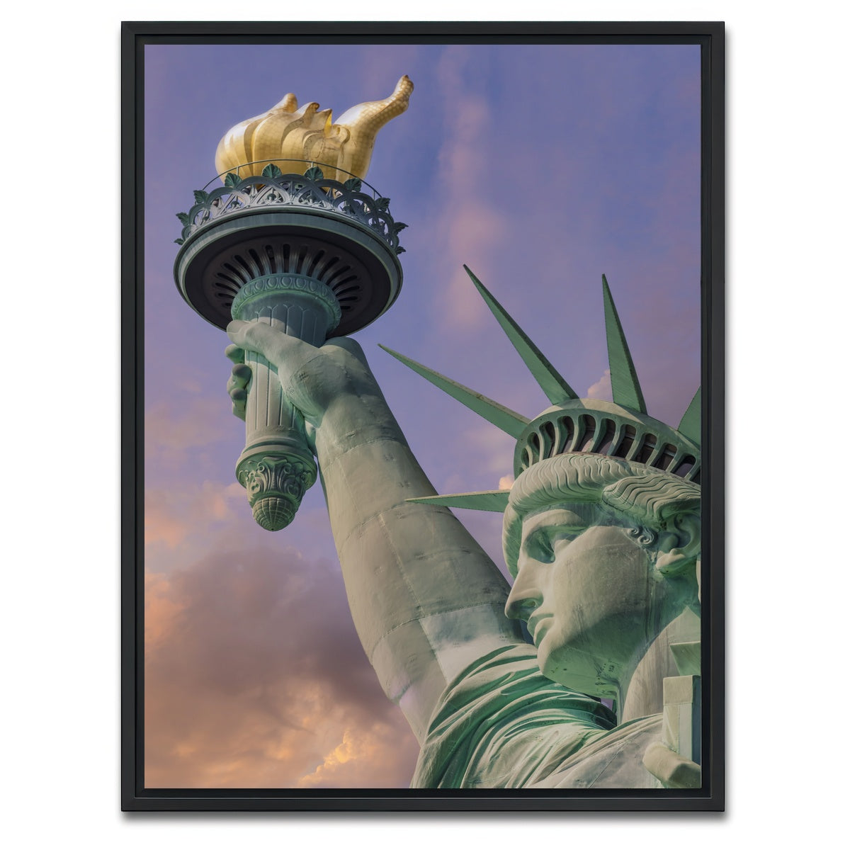 AUTO-MOCKUP WHITE | NEW YORK CITY Statue of Liberty at sunset | 1 Piece | Black Framed Canvas | group=3x4