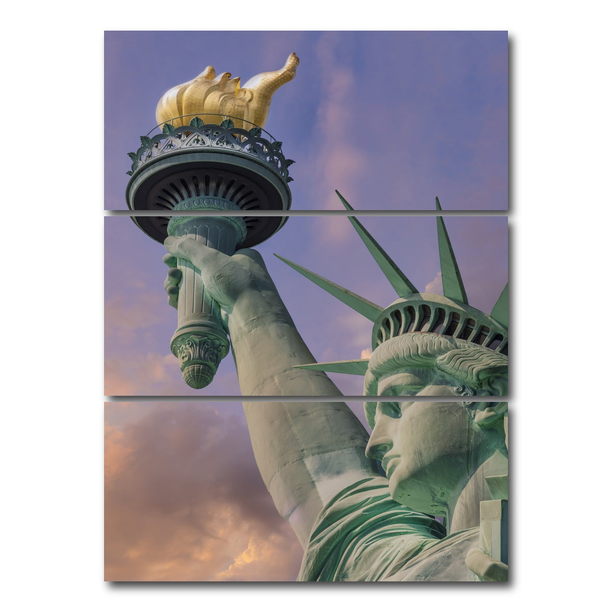 AUTO-MOCKUP WHITE | NEW YORK CITY Statue of Liberty at sunset | 3 Piece | Gallery Wrap Canvas | group=8x18_stacked