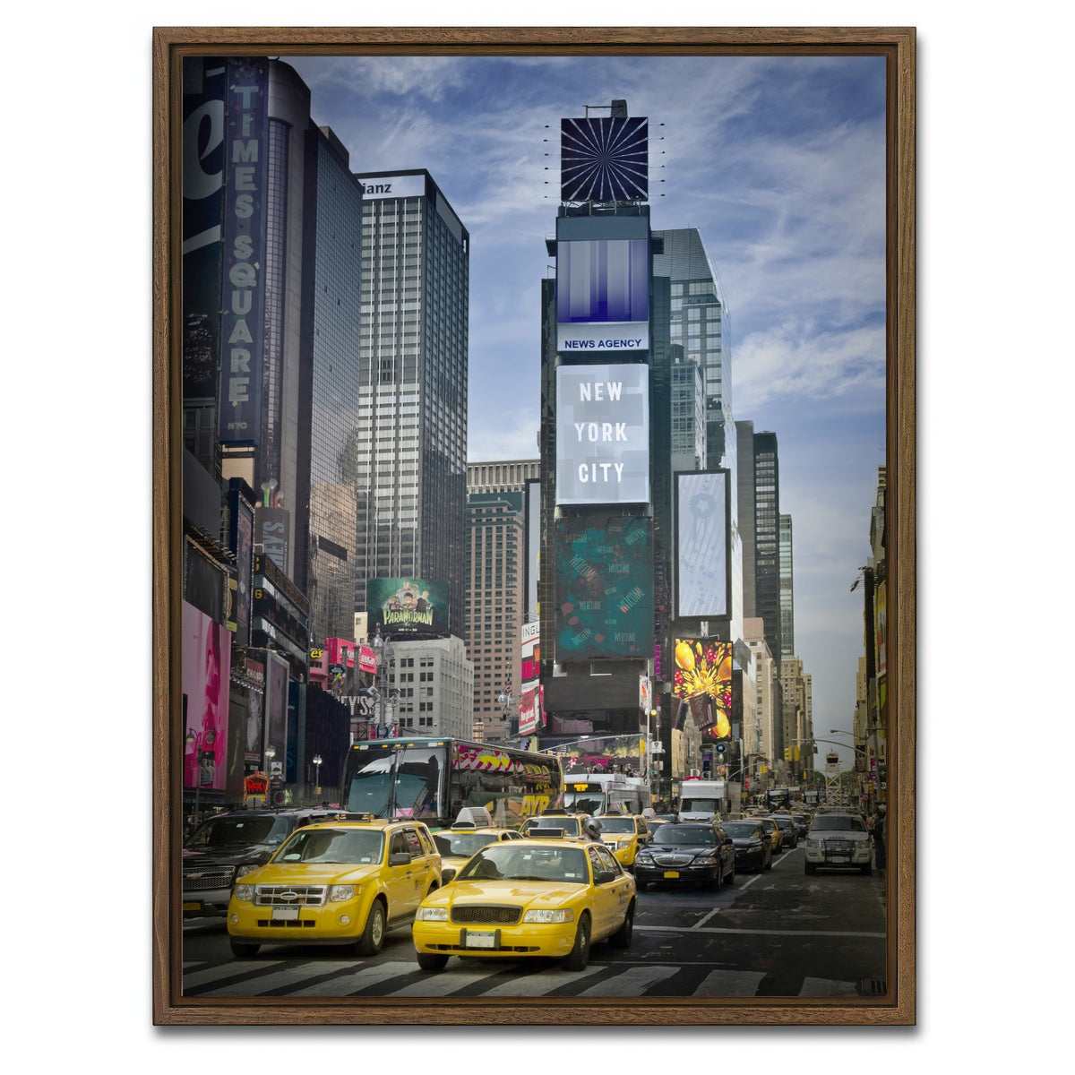 AUTO-MOCKUP WHITE | NEW YORK CITY Times Square | 1 Piece | Walnut Framed Canvas | group=3x4