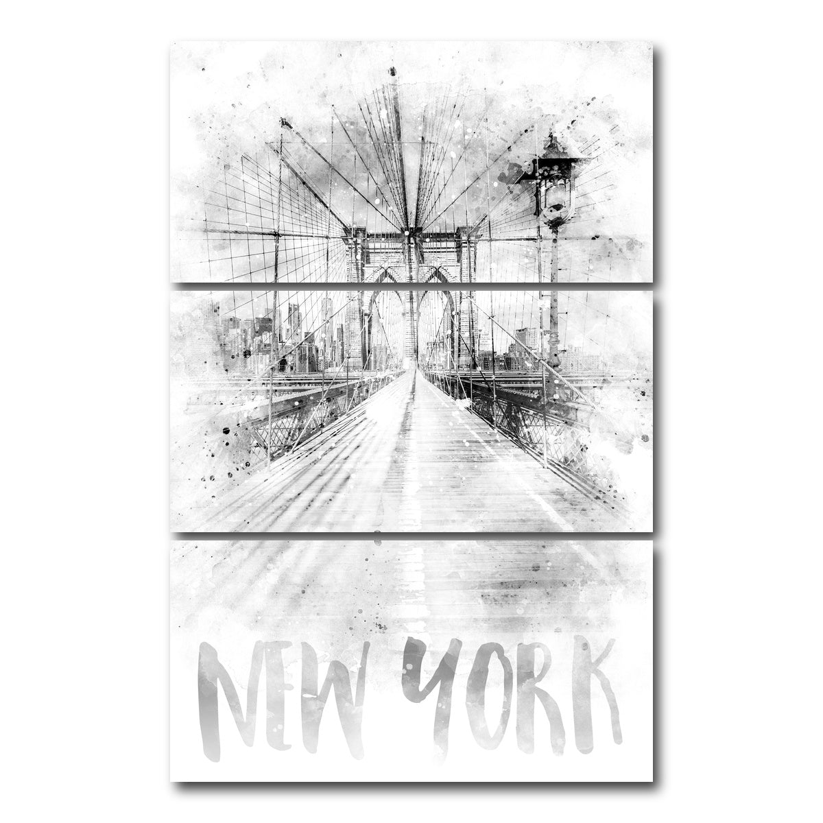 AUTO-MOCKUP WHITE | NYC Brooklyn Bridge | 3 Piece | Gallery Wrap Canvas | group=12x24_stacked