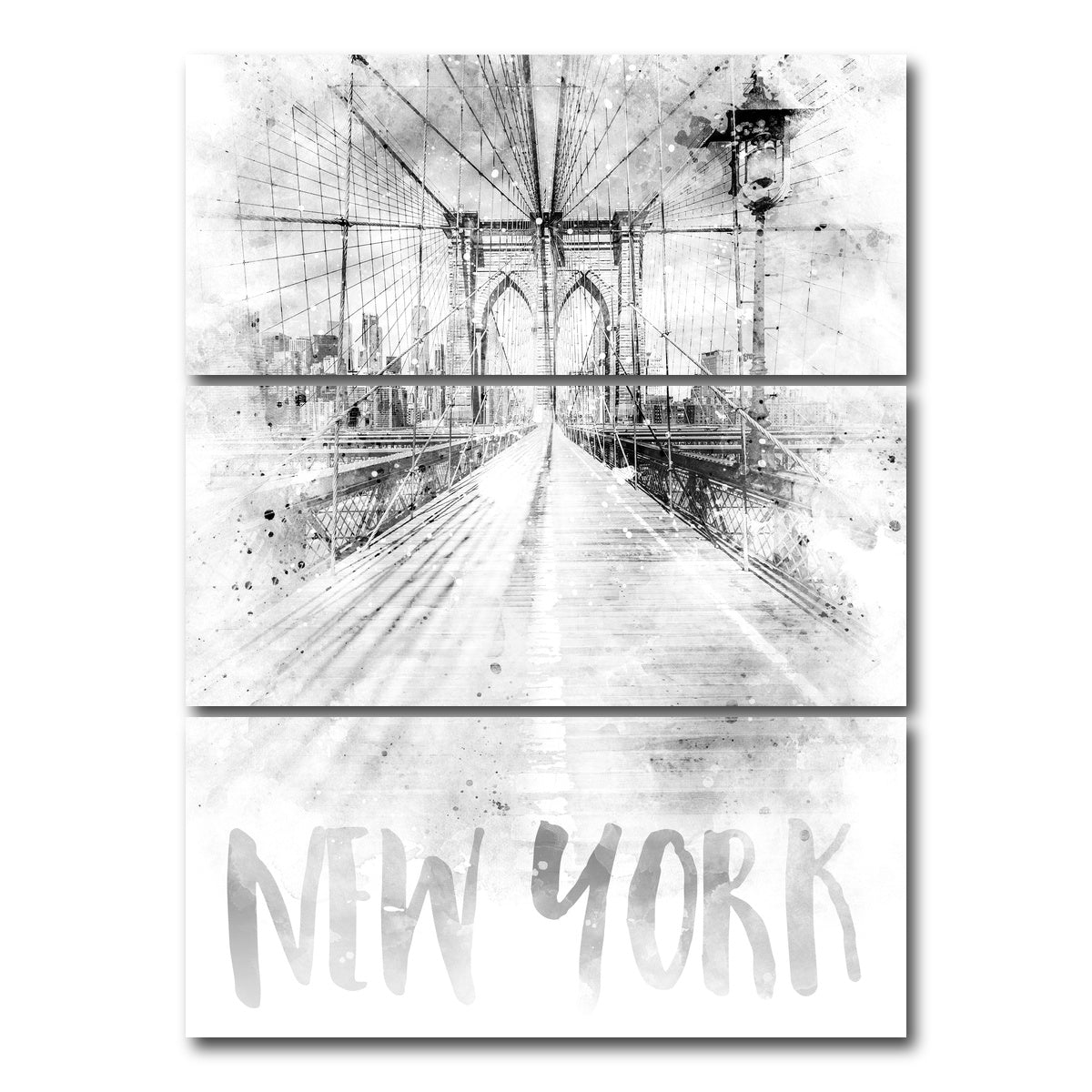 AUTO-MOCKUP WHITE | NYC Brooklyn Bridge | 3 Piece | Gallery Wrap Canvas | group=8x18_stacked