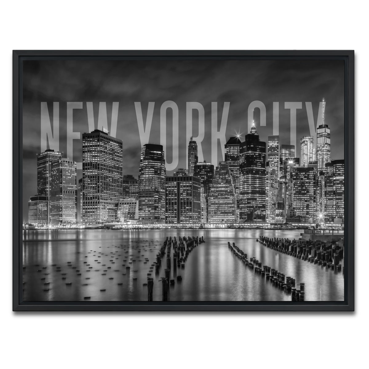 AUTO-MOCKUP WHITE | NYC Letters - Black & White | 1 Piece | Black Framed Canvas | group=4x3