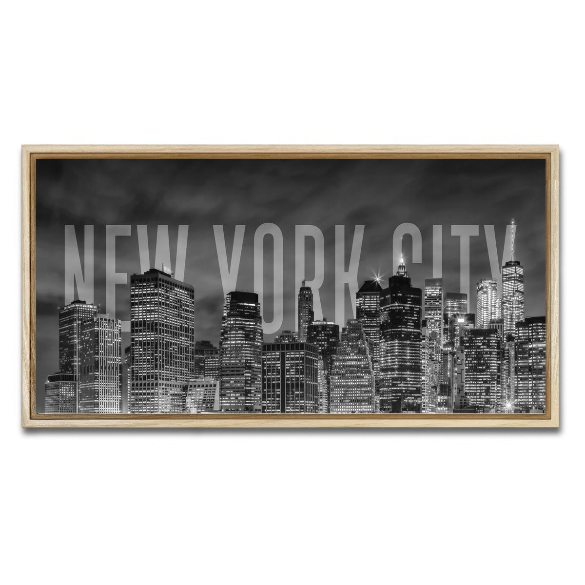AUTO-MOCKUP WHITE | NYC Letters - Black & White | 1 Piece | Natural Framed Canvas | group=2x1